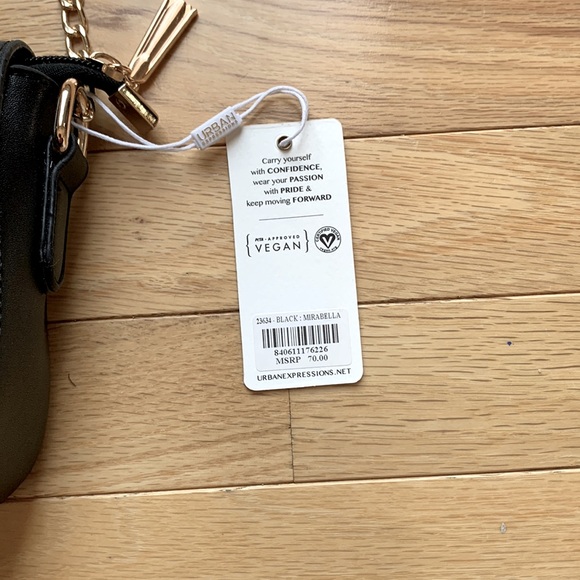 URBAN EXPRESSIONS NWT VEGAN LEATHER SUPER CUTE LINED BLACK BAG W/ GREAT DETAILS - Picture 5 of 6